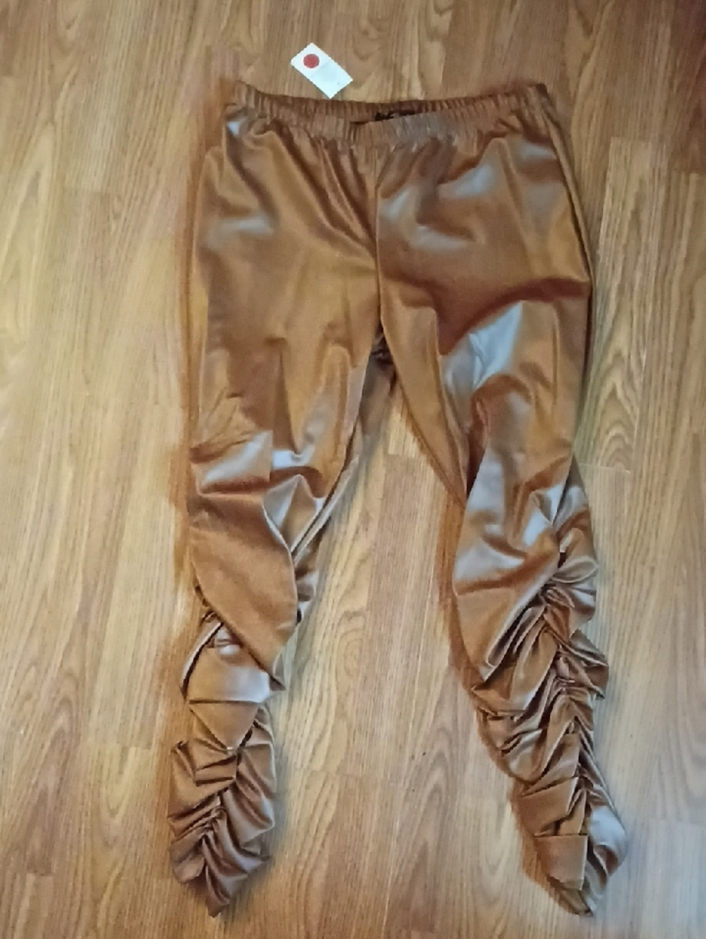 Rainbow Brown Faux Leather Ruched Leggings